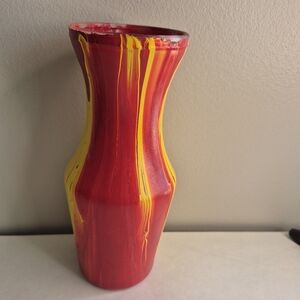 Floral Arrangement in Red and Yellow Vase Hand Poured